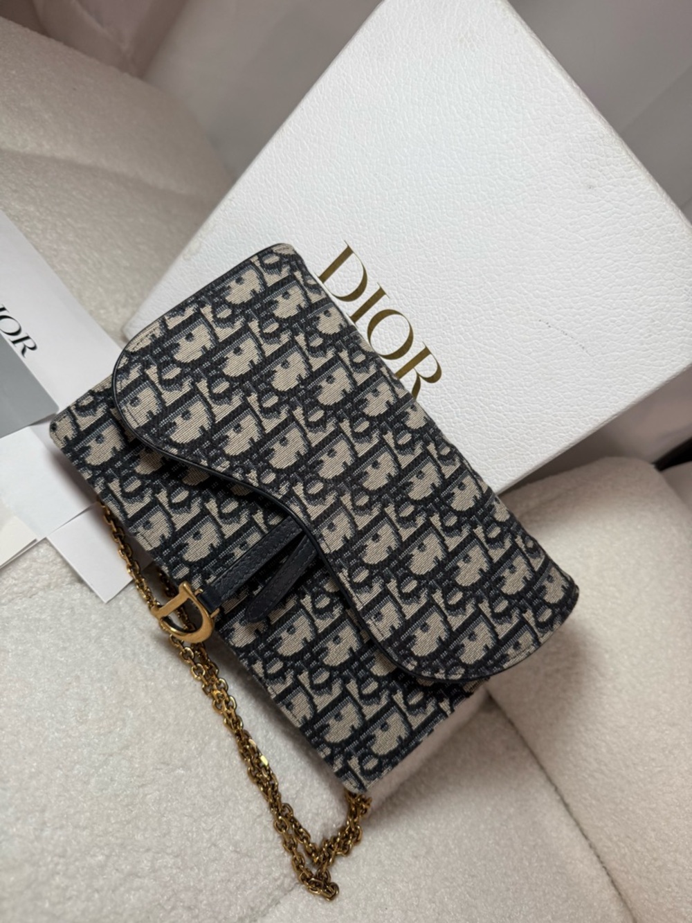 Dior Oblique Canvas Chain Crossbody - Black & Cream